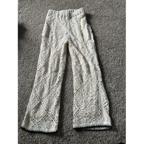 Ultra Pink Pants - Ultra Pink Crohet Lined Pants Costal Boho Elastic Wasit Size Small Beach Pull On